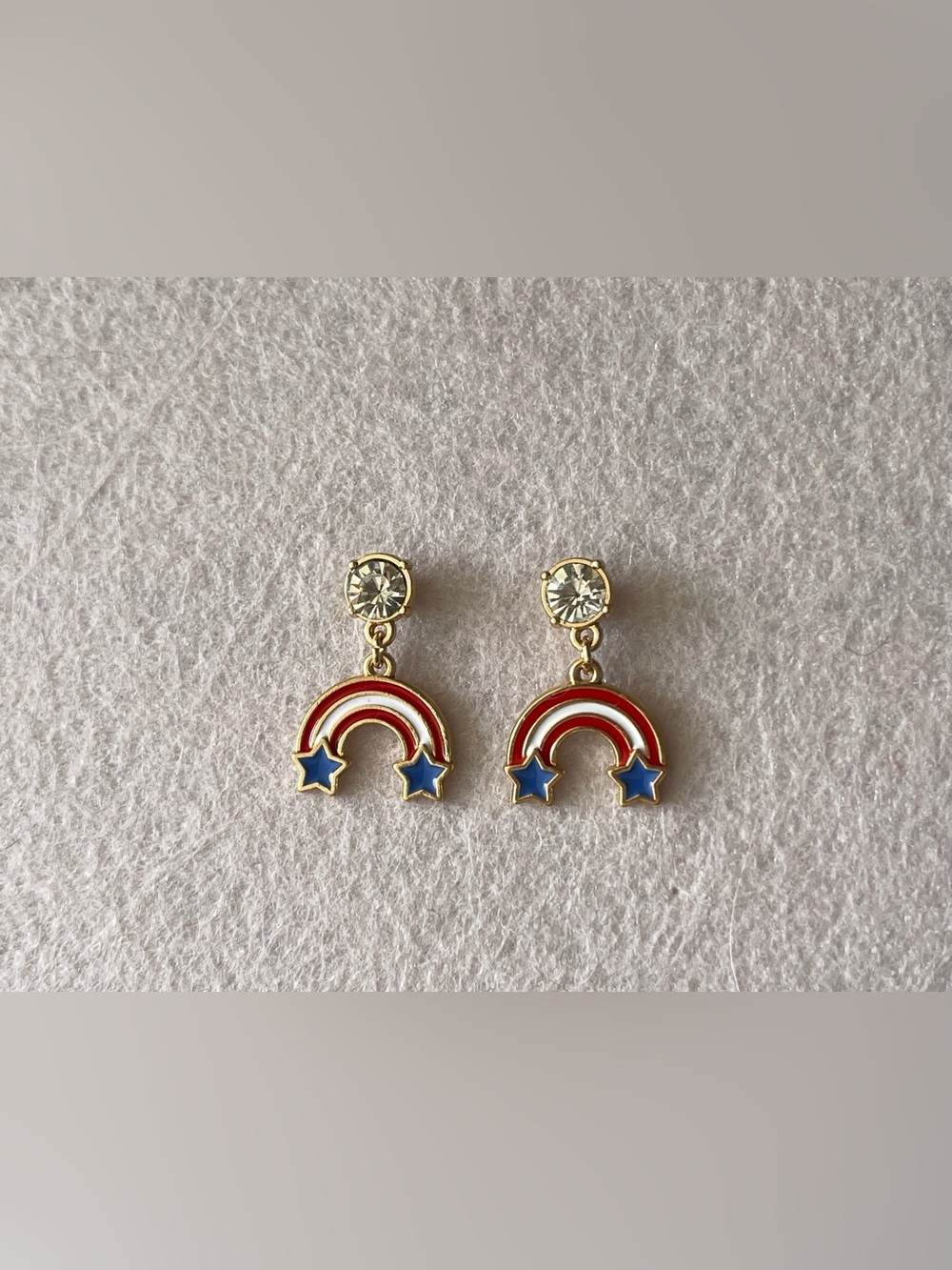 Red & White Rainbow With Blue Stars USA Rhinestone Earrings